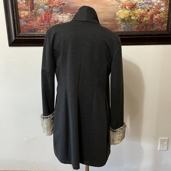 Joseph Ribkoff Long Open Front Lined Jacket Fur Cuffs Cardigan Blazer Coat 8 - Picture 4 of 16